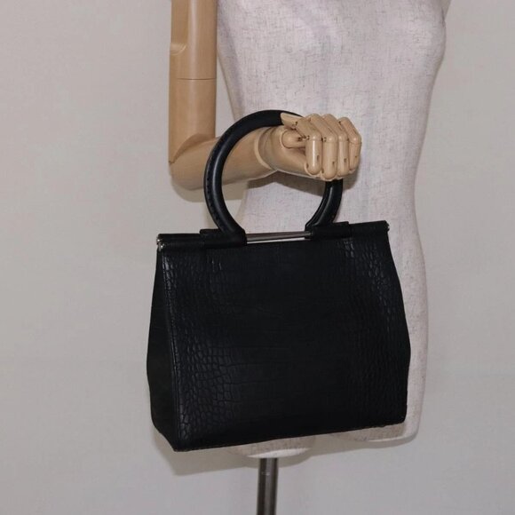 Salvatore Ferragamo Gancini Hand Bag Leather Black Auth - Picture 1 of 16
